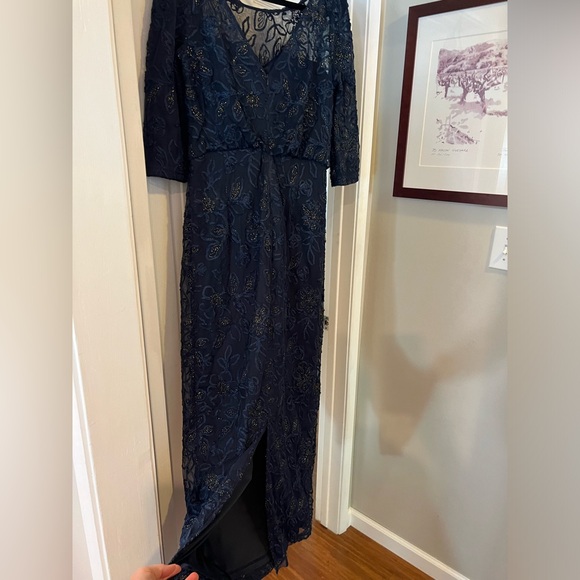 JS Collections Metallic Soutache Blouson Mesh Gown (Navy, Size 12) - Picture 5 of 7